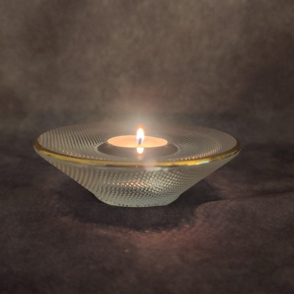 Vtg Kosta Boda Limelight Göran Wärff Glass Tealight Candleholder Gold Rim Sweden - Picture 2 of 7